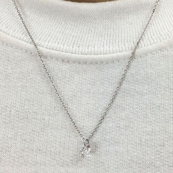 Sterling Silver Necklace Cubic Zirconia CZ 6mm Charm 17.5in Chain - Picture 11 of 16